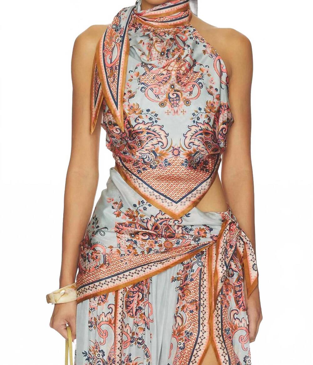NEW ZIMMERMANN aster scarf bodice top in blue paisley floral